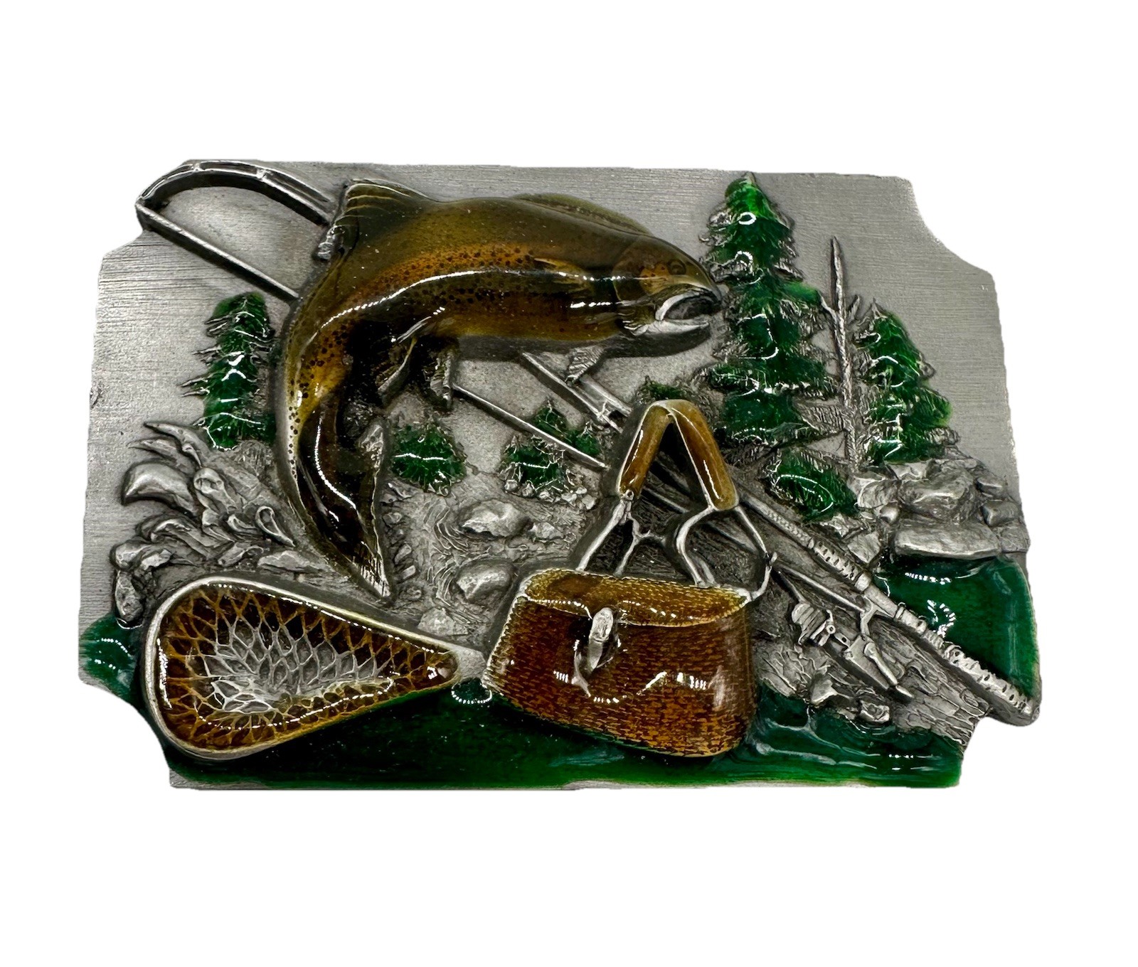 Vintage Siskiyou Belt Co Belt Buckle : Fly Fishing Outdoors Brown Trout Made USA