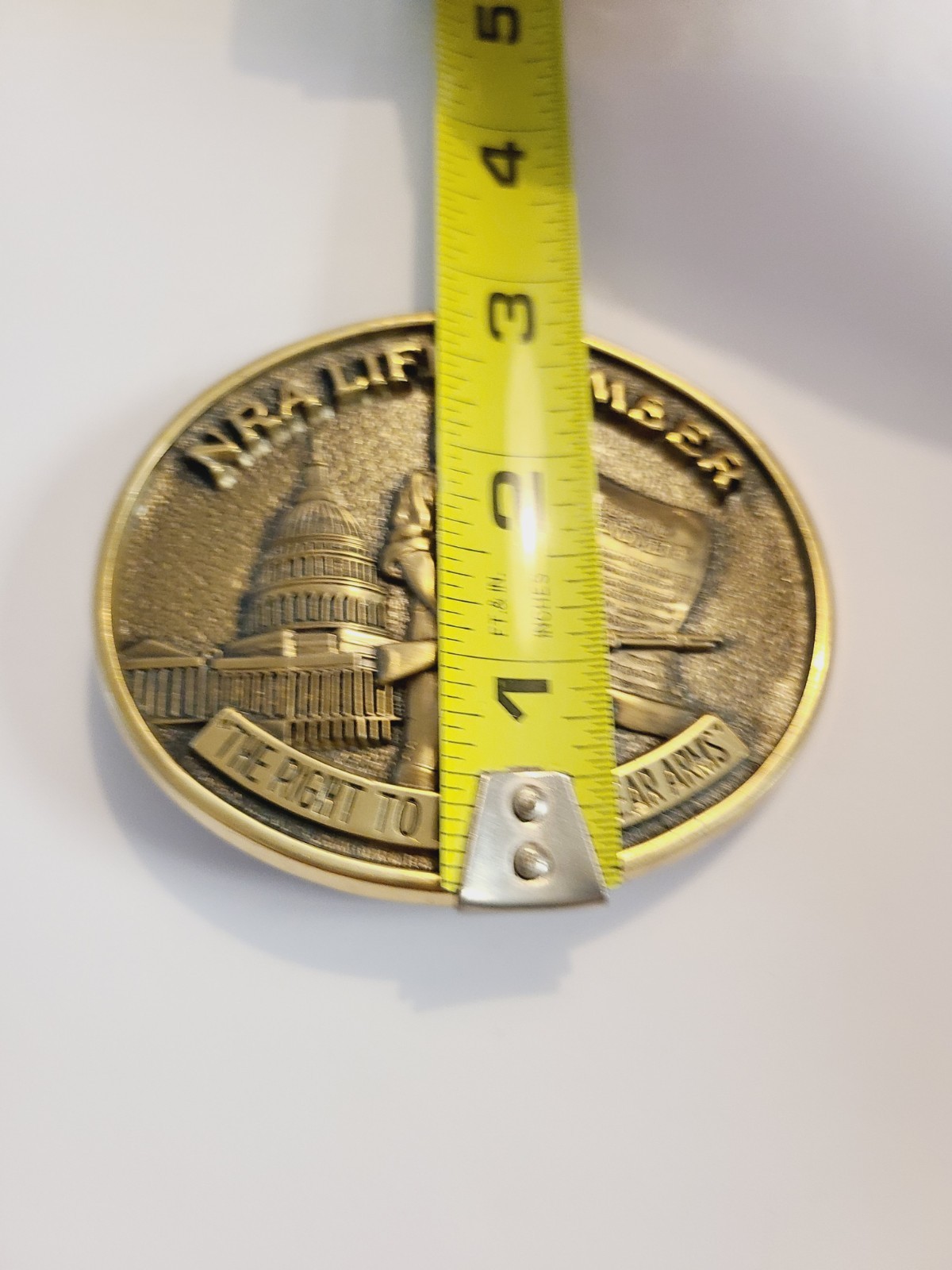 NRA LIFE MEMBER Oval Solid Brass « Right To Keep and Bear Arms » Belt Buckle