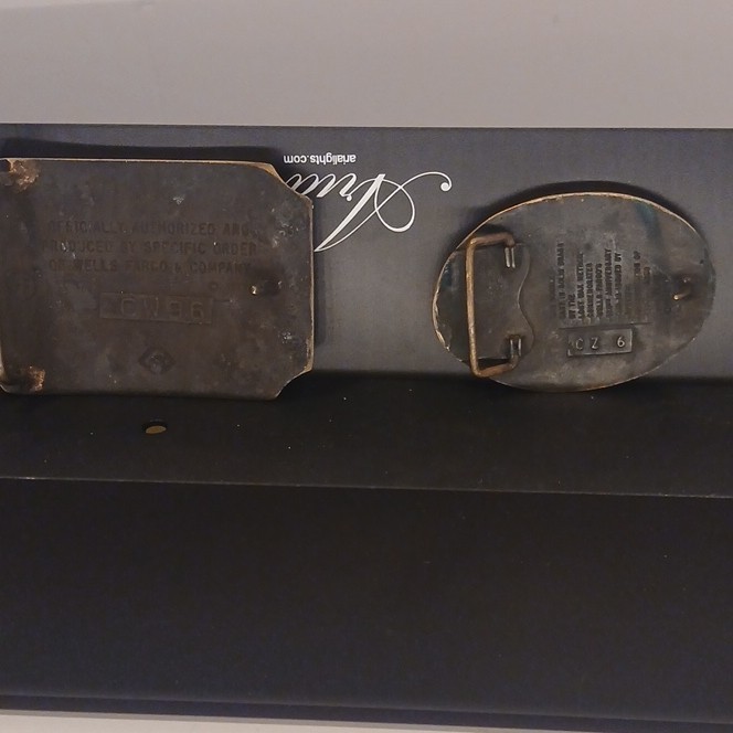2Wells Fargo & Co Vintage Brass Western Belt Buckles 73 And77, 125th Anniversary