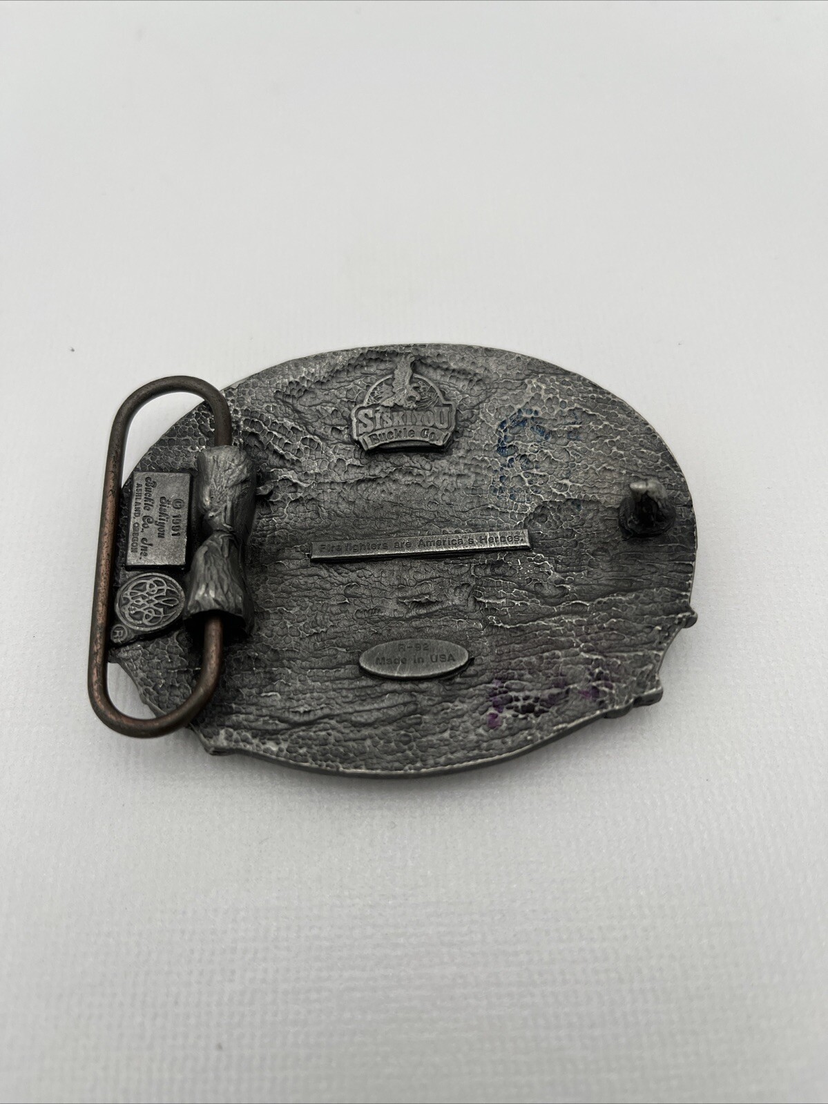 FIRE FIGHTER Belt Buckle Fire Dept. Siskiyou 1991 America&rsquo;s Heroes Used Guc
