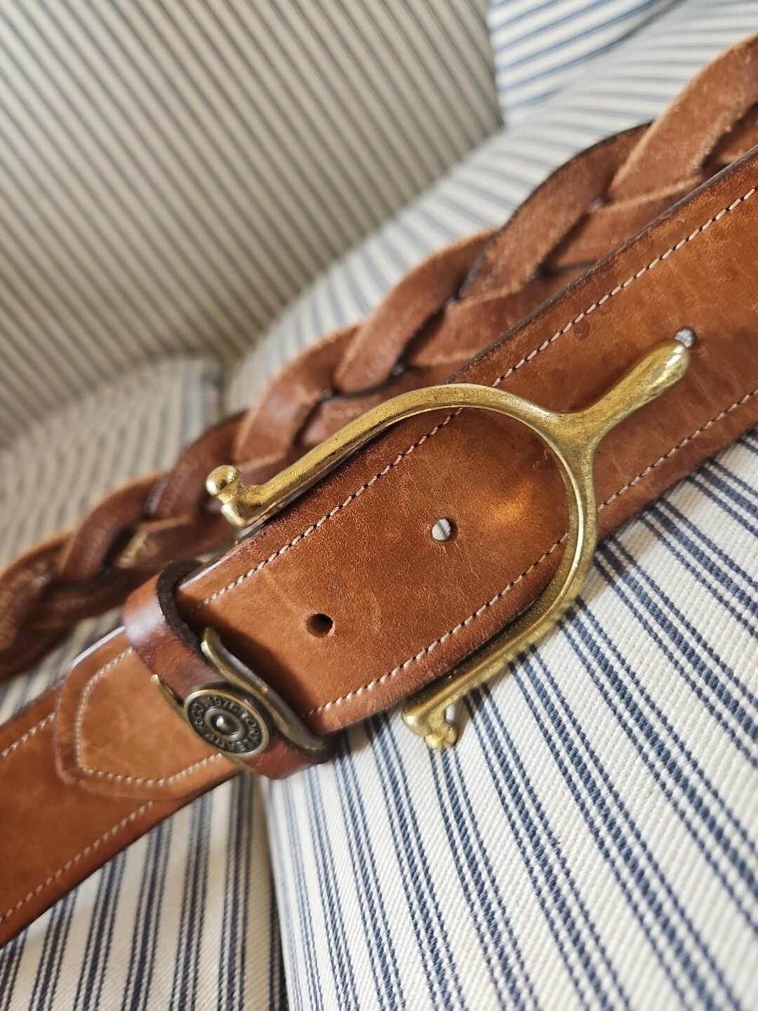Tory Brown Bridle Leather / Spur Equestrian Brass Buckle Sz 38 – Braided Leather