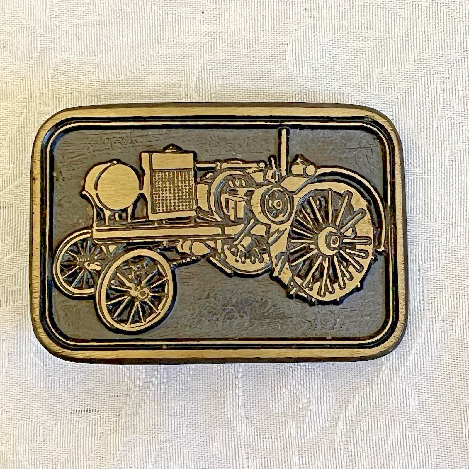 Vintage Tractor Belt Buckle Bronze Tone Steam Tractor Farm Machinery Western