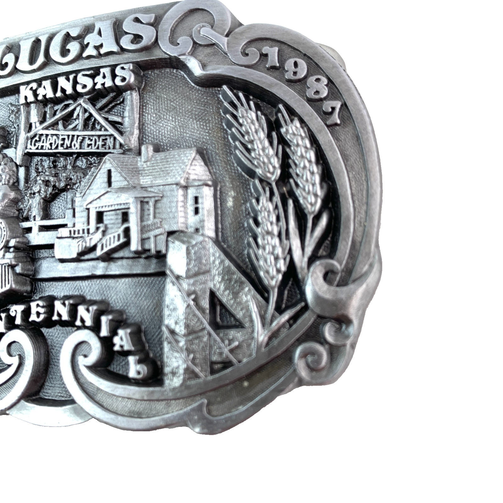 Vintage Lucas Kansas 392/500 1987 Centennial Western Metal Belt Buckle Dart