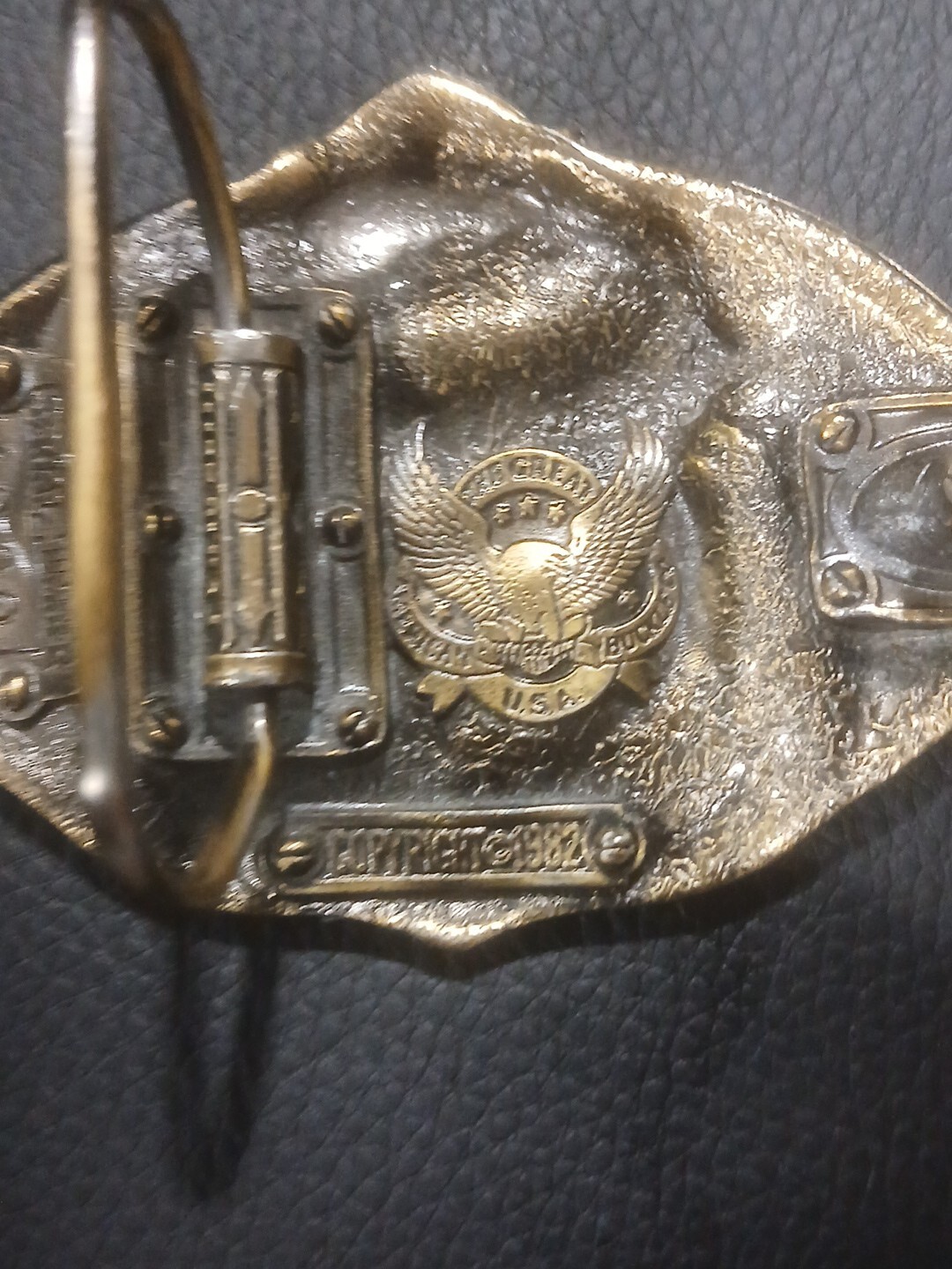 The Great American Belt Buckle Co 1982 Football Serialized solid Brass Enameled