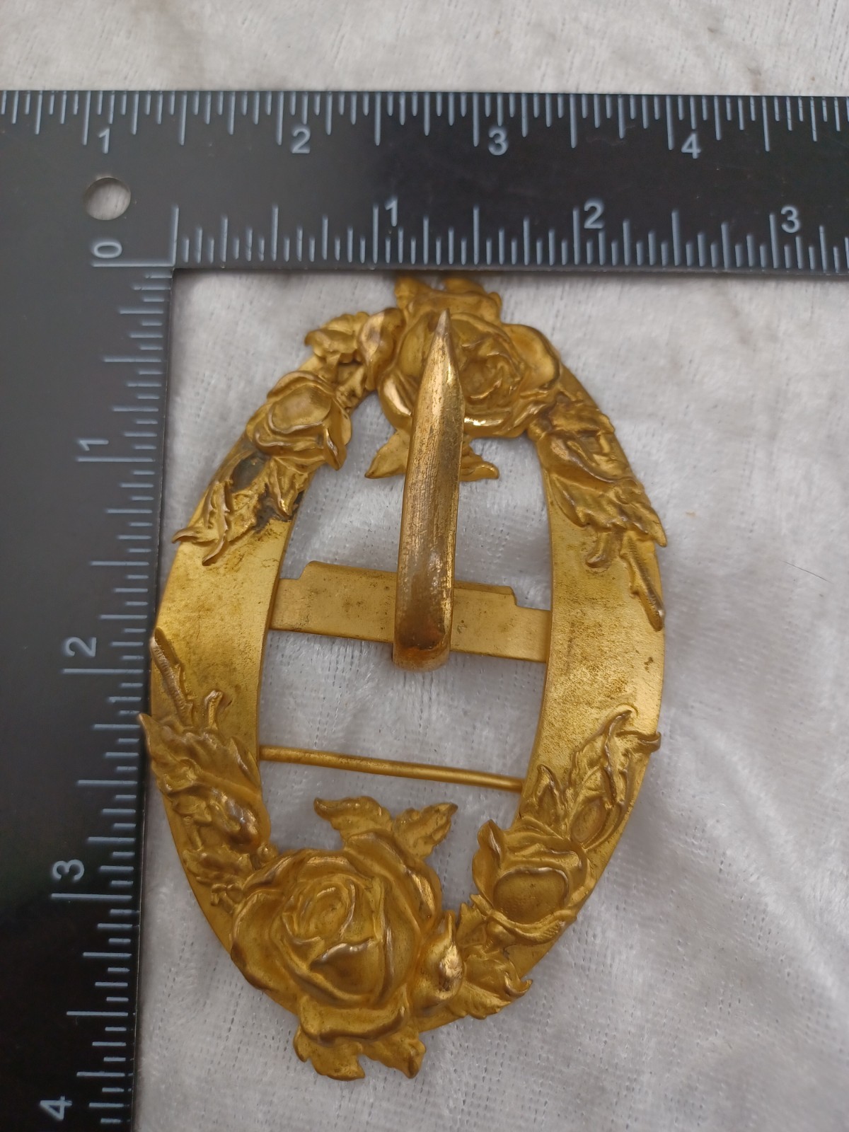 Vintage Sash Buckle Flower Gold Tone Roses