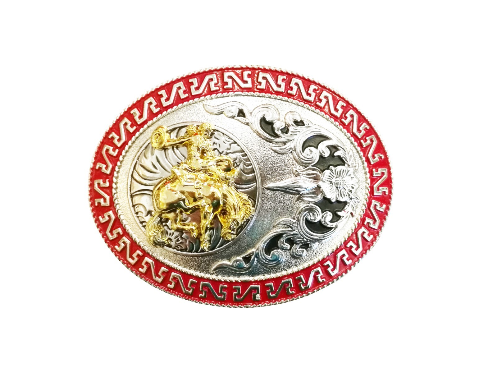 Western Buckle Oval Gold Silver Red Horse Rider Cowboy 2 » Hebillas Vaqueras