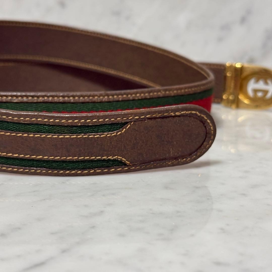 GUCCI buckle belt Sherry Line Gold hardware Made in Italy Brown Canvas Leather