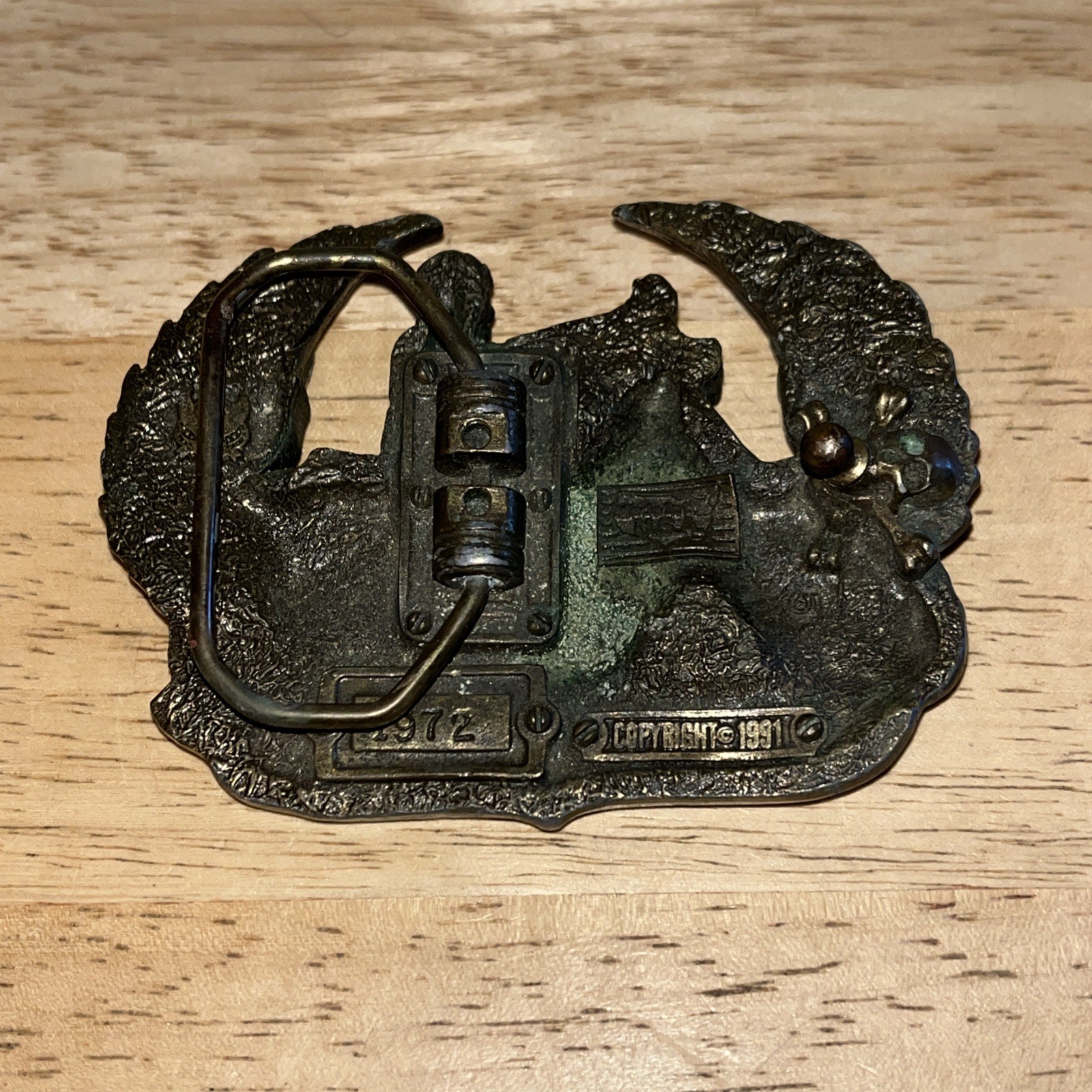 Vintage Brass Hell On Wheels Winged Biker Skeleton Motorcycle Belt Buckle