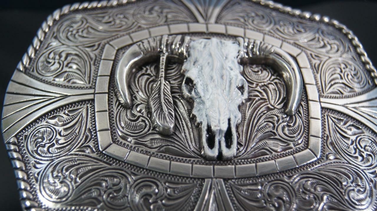 Nocona Western Belt Buckle Steer Bull Skull Silver Longhorn 37403