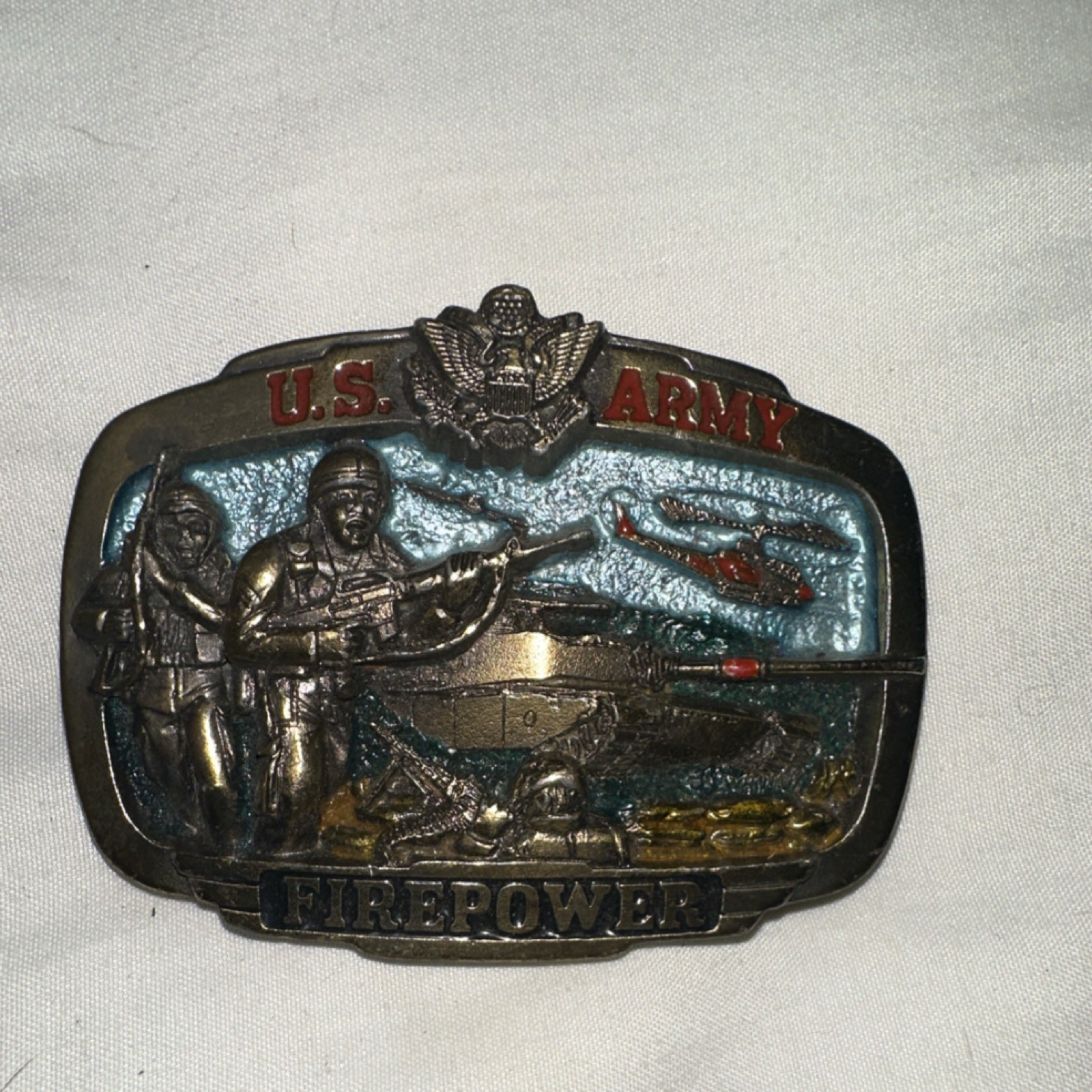 US Army Bronze Silver Metal Western Military Scene Belt Buckle for Men 1.5&Prime;