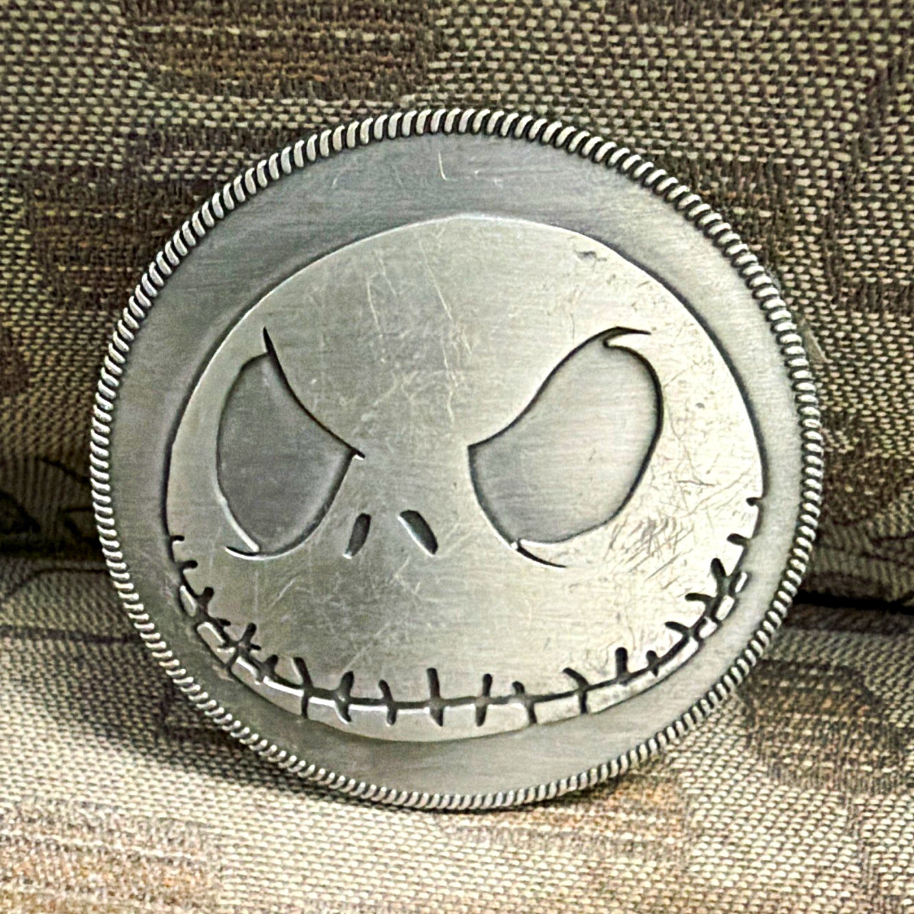 Disney Jack Skellington Round Silver Metal Interchangeable Belt Buckle 1.5in