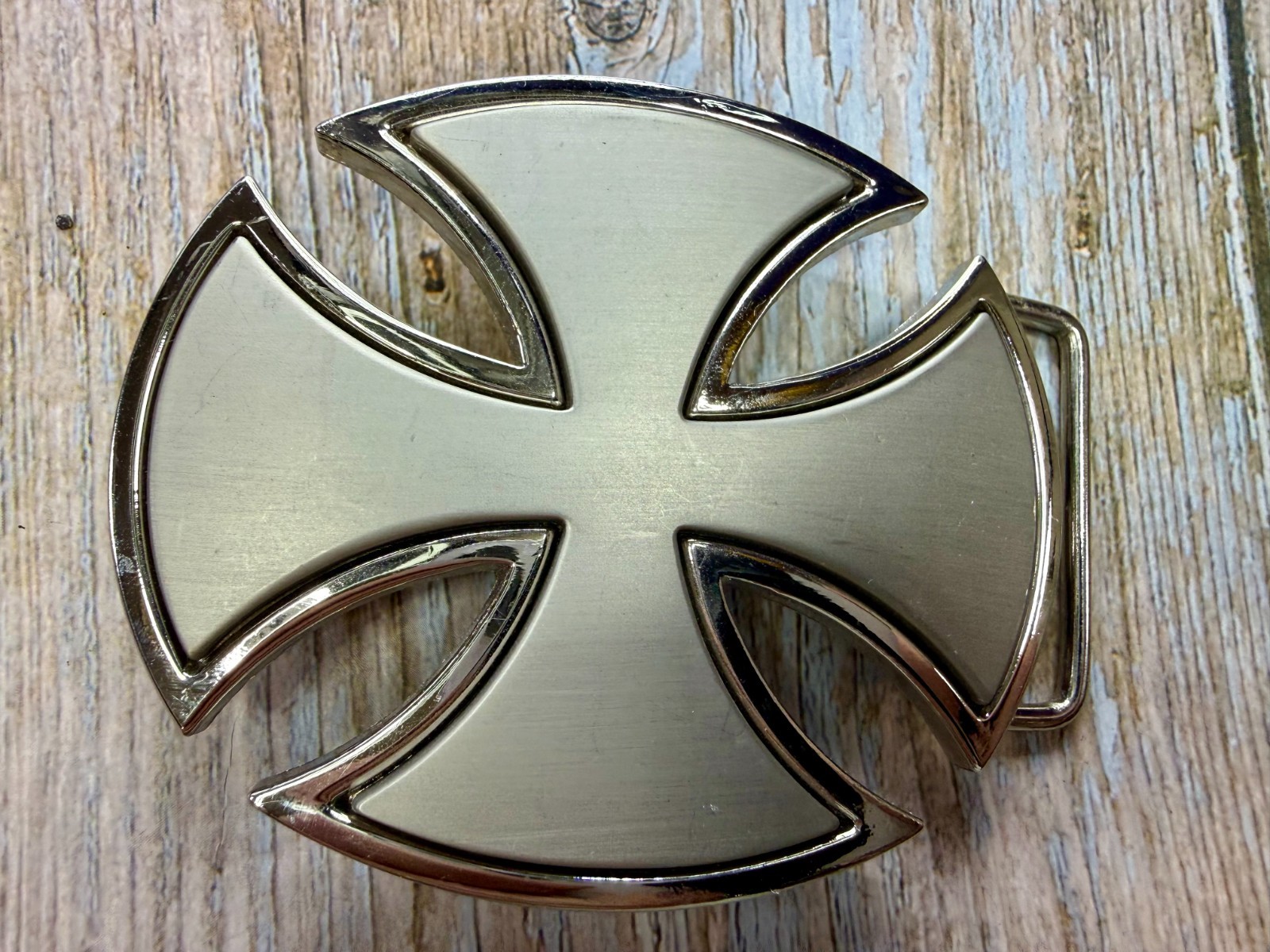 Maltese Celtic Iron Cross Gothic Punk Biker Vibe Cutout Silver Tone Belt Buckle