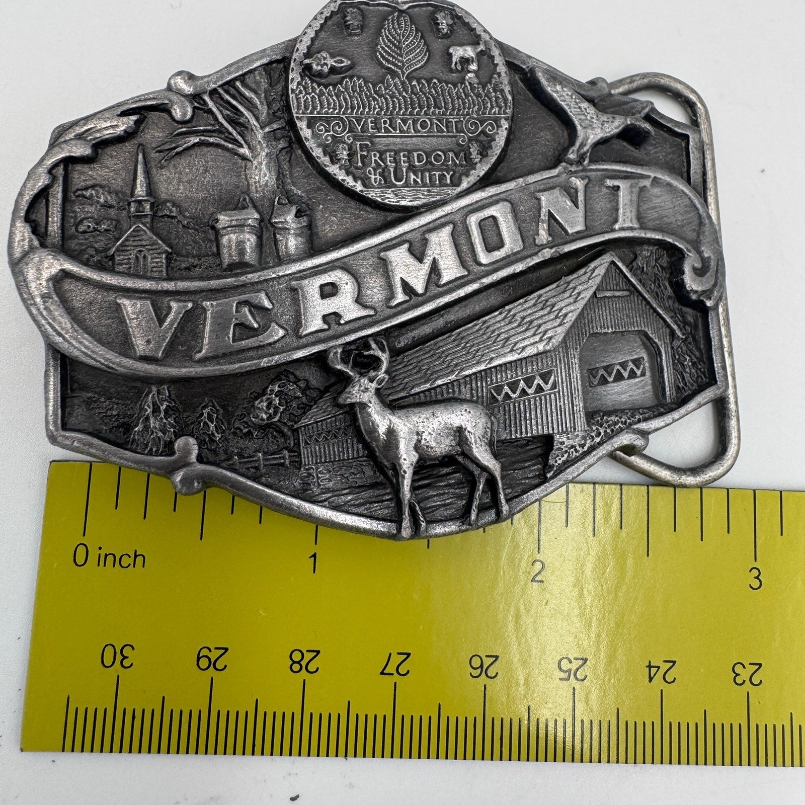 Vintage 1986 Siskiyou Vermont State Belt Buckle T-55 Freedom & Unity Made in USA