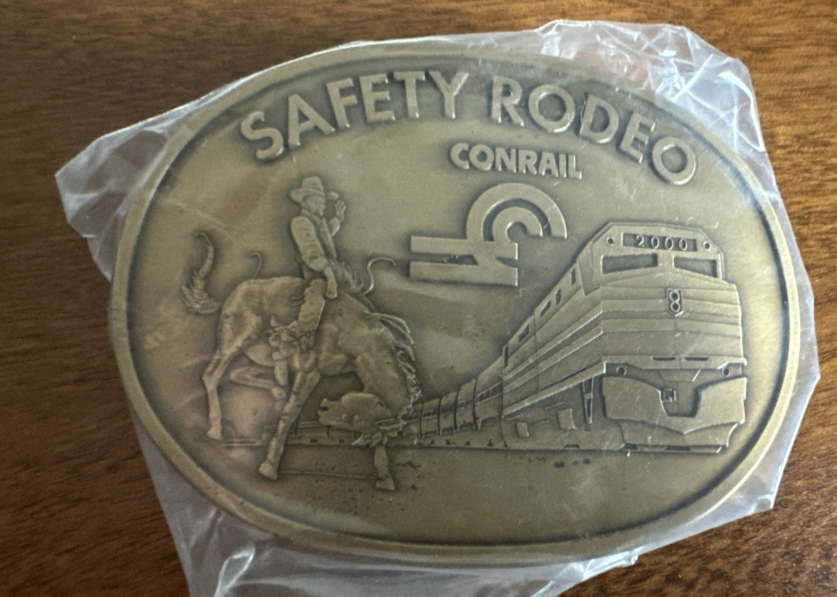 Conrail Safety Rodeo Solid Brass Belt Buckle 2000 Oval shaped 3.25&Prime; by 2.5&Prime;