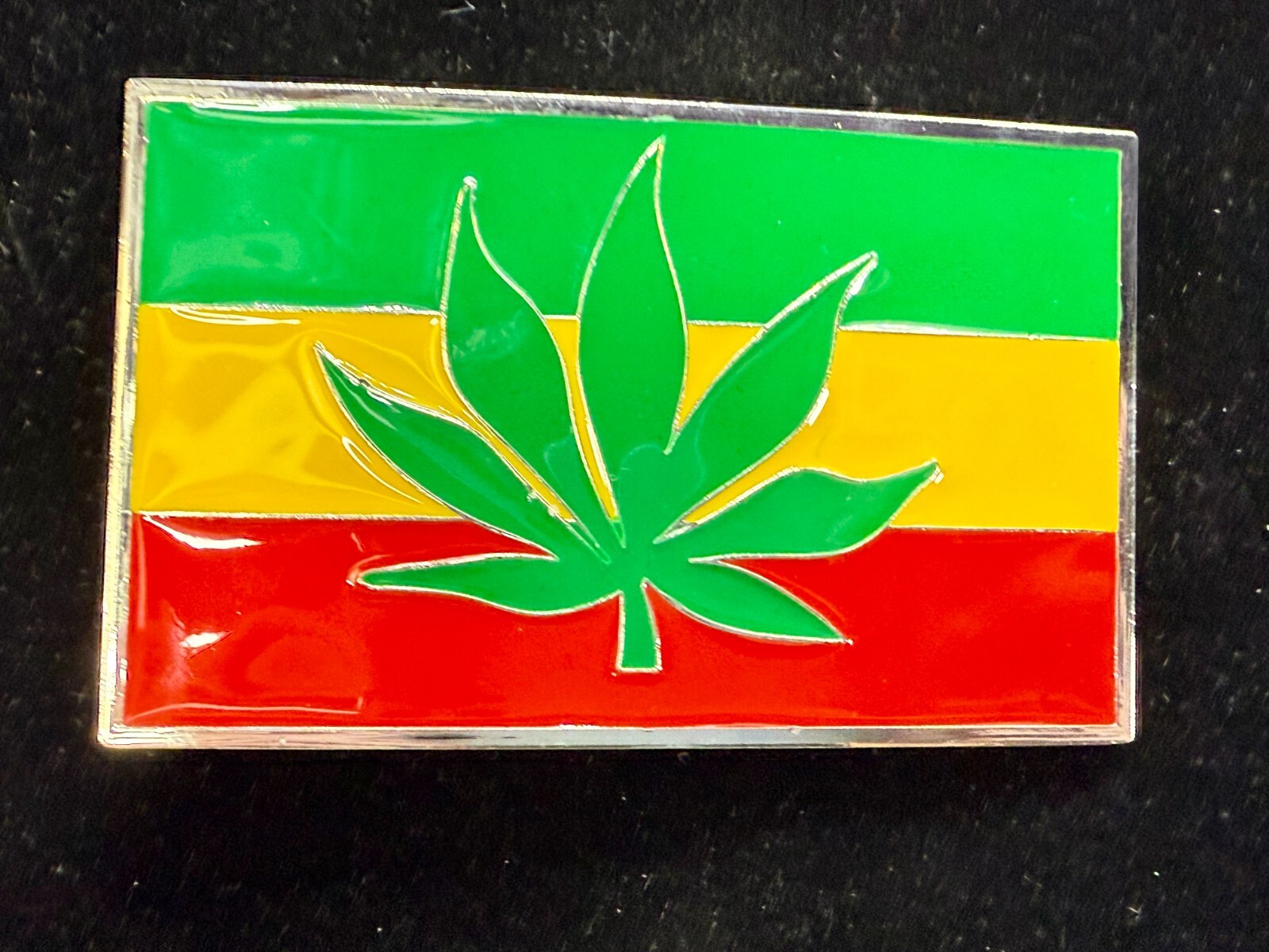 Rastafarian Flag Marijuana Cannabis Pot Leaf Weed Enameled Belt Buckle