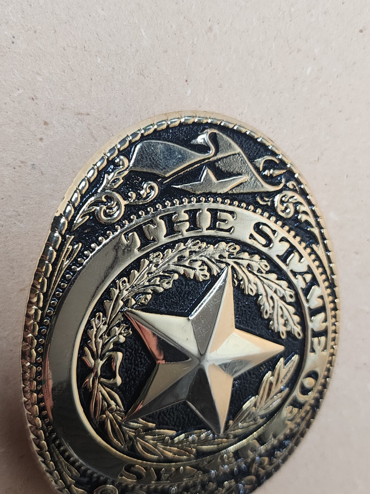Texas Seal Belt Buckle Gold Extra Large Size 3.5&Prime; X 2.5&Prime;