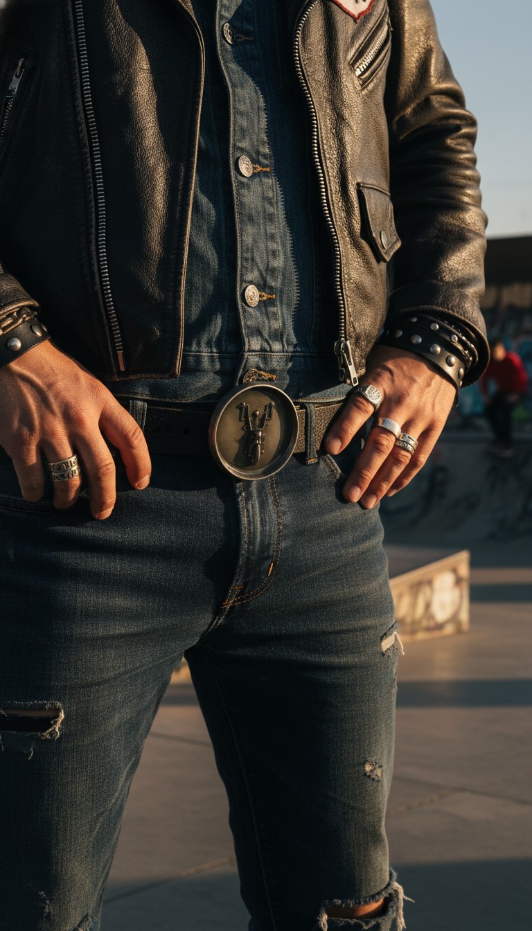 New Men Round Belt Buckle Silver Metal Cowboy Western Biker Skeleton Motorcycle