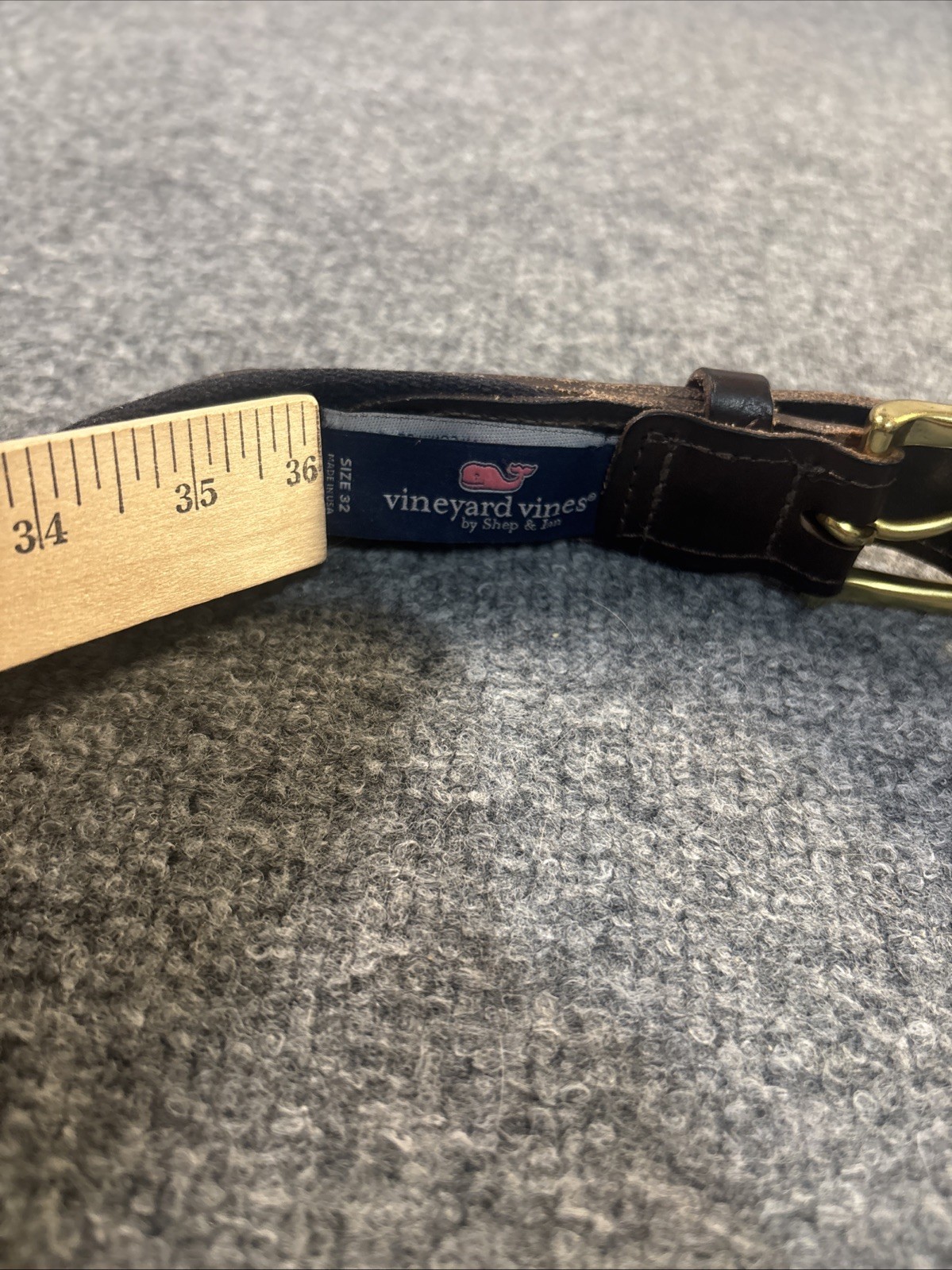 Vineyard Vines Belt Mens 32 Navy Blue Red Italian Cowhide Canvas Brass Buckle