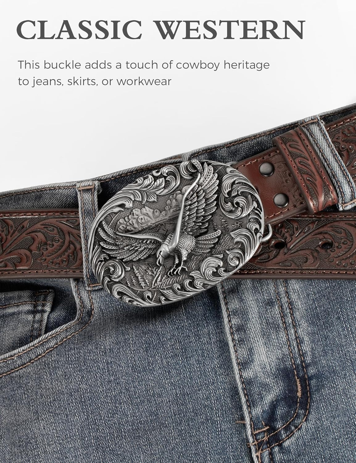 Western Style Belt Buckle 1.5 Inch Cowboy Cowgirl Buckles for Men & Women Replac