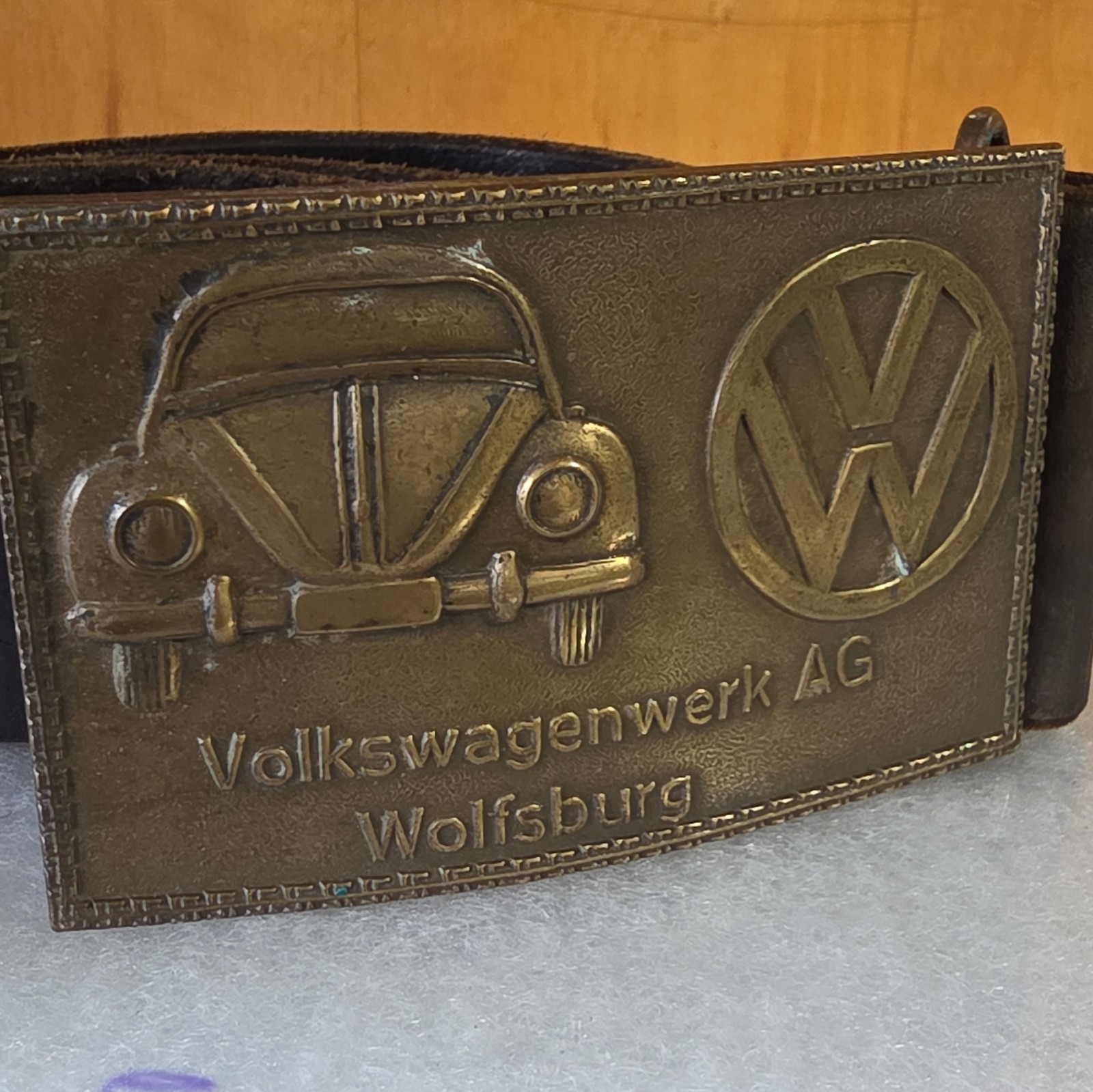 Volkswagen Bronze Metal Clip Belt Buckle w/ VW Logo, Fits 2 in Belt