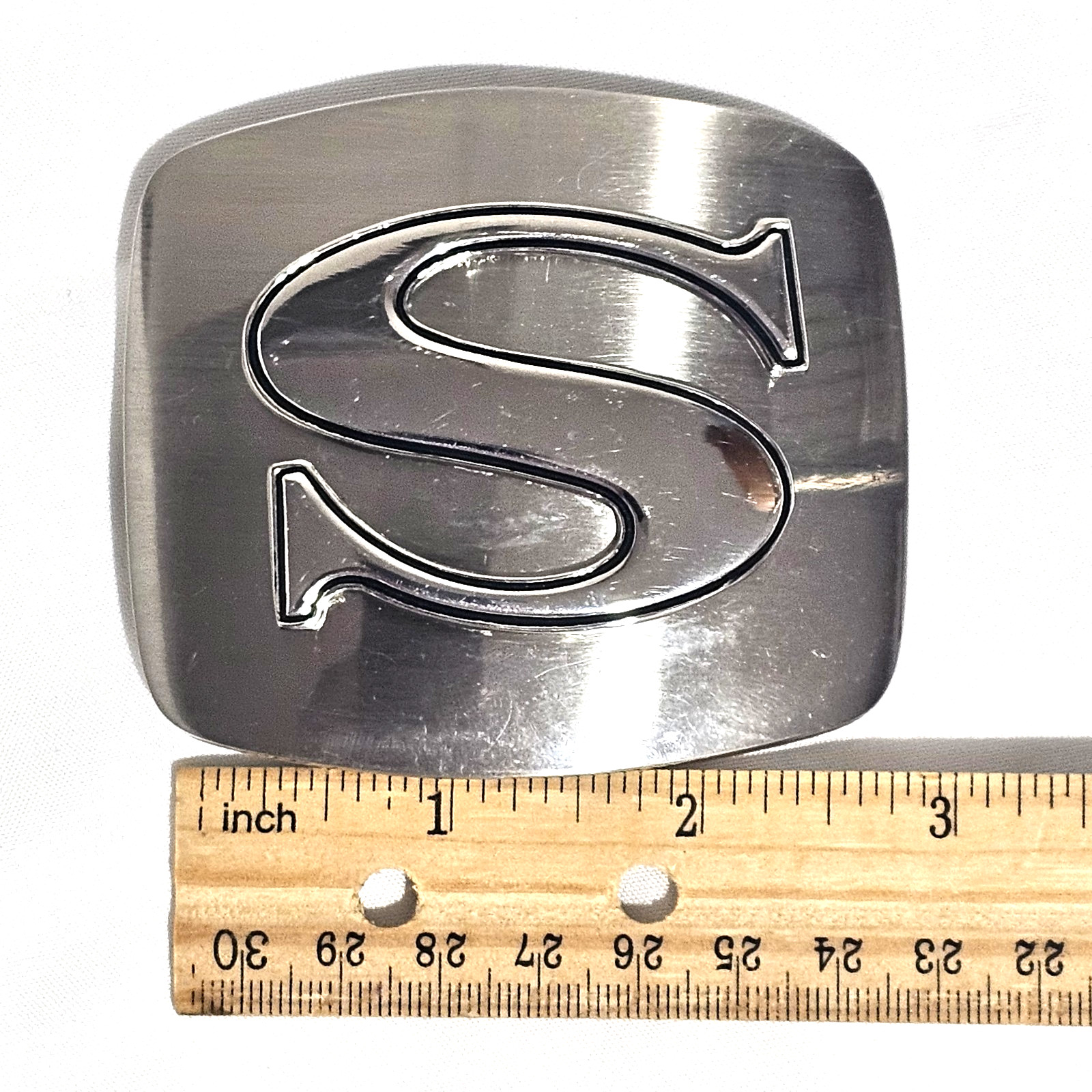Initial « S » Belt Buckle Alphabet Monogram Chrome Metal Western Letter.