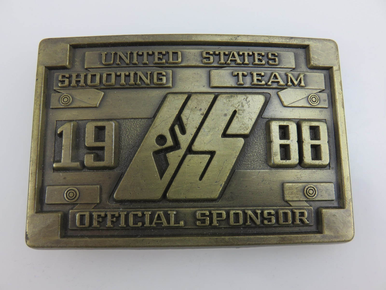 US Olympic Shooting Team Official Sponsor Belt Buckle Brass 1988 Seoul Korea