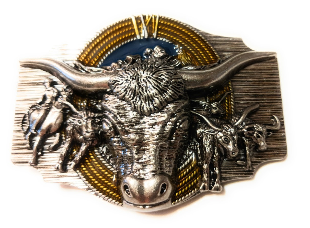 ✖ WESTERN STEER BULL Rope Cowboy Rodeo Style ✖ Belt Buckle ✖ Roping enamel USA