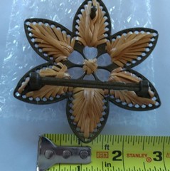 FLOWER STAR FISH BROWN STITCHED WEAVED LEATHER LIKE DESIGN WESTERN BELT BUCKLE