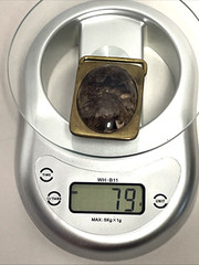 Vintage BTS Solid Brass Belt Buckle Brown Stone Cabochon Made USA 2&Prime; x 1.5&Prime; 79g