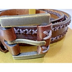 Dockers Brown Leather Belt Unisex Braided Brass Buckle Size L Vintage 1990s
