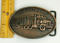 Keep on Trucking Tractor Trailer copper color western belt buckle