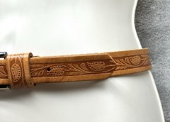 Vintage Inspired Tooled Leather Belt Silver Buckle Fits 24–28 Western Cowboy