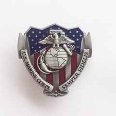 Antique Silver Enamel Vintage American Hero US Marine Corps Belt Buckle