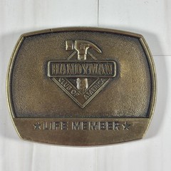 Vintage BRASS Handyman Club of America Belt Buckle Life Member Hammer 1996