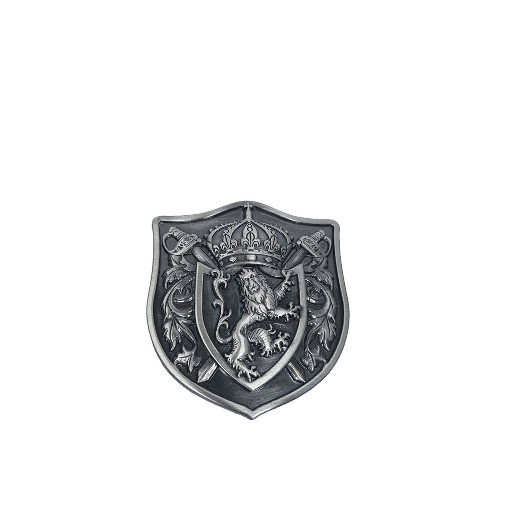 Heraldic Lion Coat Of Arms Belt Buckle Silver Tone Medieval Knight Crown Crest