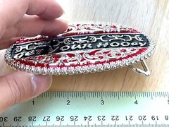 Western Buckle Silver Black Red Cowboy 4×3 for 2 » Hooey Buckle Hebilla Vaquero