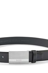 BOSS Men&rsquo;s Black Italian Leather Belt with Buckle and Logo