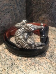 Kieselstein-Cord Sterling Alligator Buckle With Black Alligator Belt Size 2