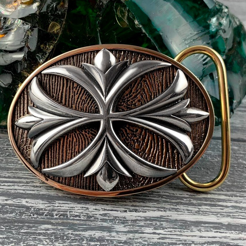 Belt buckle brass, sterling silver 925, Maltese cross, Cross buckle