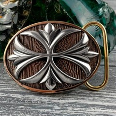 Belt buckle brass, sterling silver 925, Maltese cross, Cross buckle