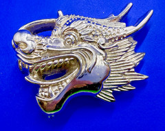 Mystical Asian Chinese Dragon Head Figural Cutout Silver Color Belt Buckle