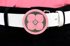 Pink Silver Buckle Peach Four Leaf Clover White Belt Japan Ninja Samurai Cosplay