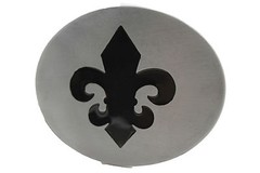Women Men Belt Buckle Silver Metal Bling Black Fleur De Lis Iris France Flower