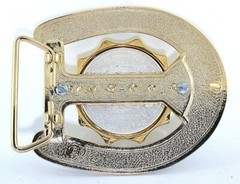 1921 Morgan Dollar Resinated Baby Blue Cabochon Gold Color Horseshoe Belt Buckle