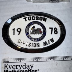 1978 Southern Pacific Tucson Division Railroad Safety Silver Belt Buckle