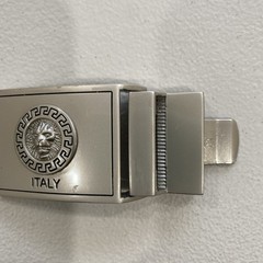 Belt Buckle Marked “Italy” Lion Face In Round, Scrolled Circle