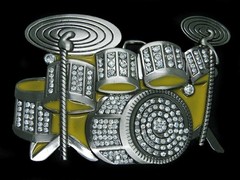 UE03148 REALLY COOL **CRYSTAL DRUM SET** MUSIC INSTRUMENT BELT BUCKLE