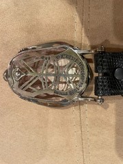 RARE!! HUGE!! Kieselstein Cord Silver Turtle Buckle W/Black Lizard Belt Size 2