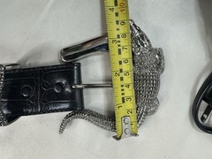 Vintage Large Silver Alligator Buckle and Black Alligator Belt Size S Small