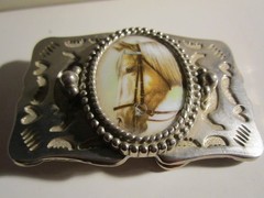 VINTAGE HORSE IMAGE ON STONE BELT BUCKLE – GW-26